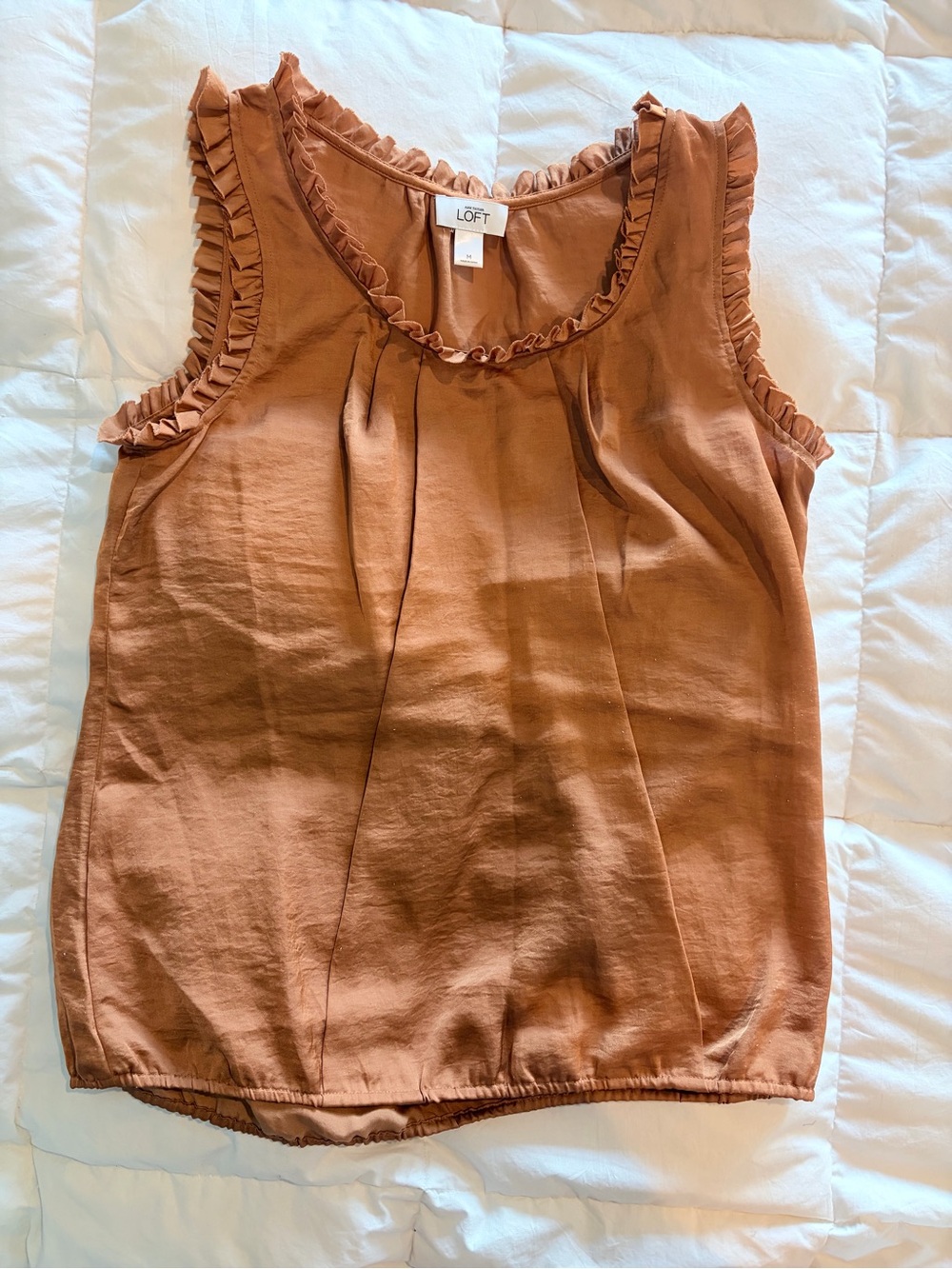 LOFT Rust Ruffle-Trim Sleeveless Blouse